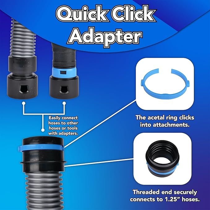 Cen-Tec Systems 94720 Quick Click 20 Ft. Hose for Home and Shop Vacuums with Expanded Multi-Brand Power Tool Adapter Set for Dust Collection