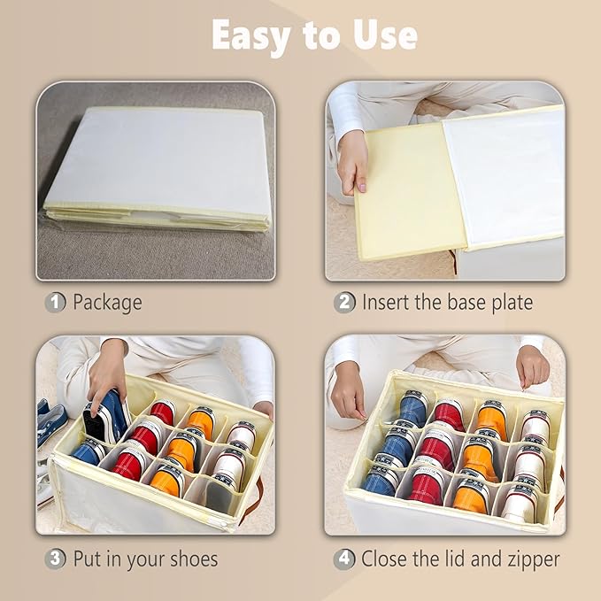Shoe Storage Box Organizer for Closet - Space Saver Shoes Containers Bin with Clear Lids Stackable, Can Fit Ottoman, Foldable Shoe Rack Cabinet Cubby for Wardrobe (1 Pack)