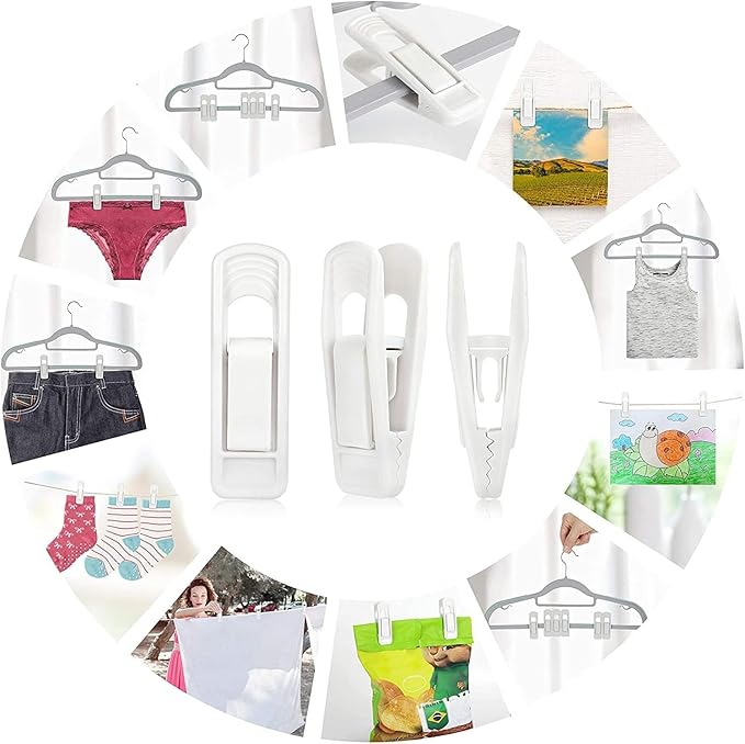 Tinfol White Hanger Clips 80pc, Multi-Purpose Finger Clip, Pant Skirt Clip, Strong Pinch Grip Clips for Slim-line Clothes Hangers
