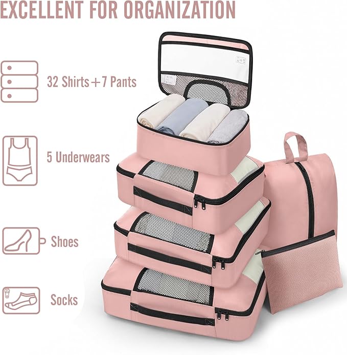 Veken 8 Set Packing Cubes for Travel Essentials, Suitcase Organizer Bags in 4 Sizes, Carry-On Luggage Accessories with Large Laundry & Hanging Toiletry Bag, Must-Have for Airplane, Road Trip & Camping