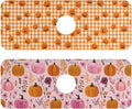 Halloween Orange Plaid Pumpkins Pink Flowers Kitchen Sink Splash Guard Sink Faucet Mat Faucet Handle Drip Catcher Drain Mats for Kitchen Bathroom Countertop Absorbent D
