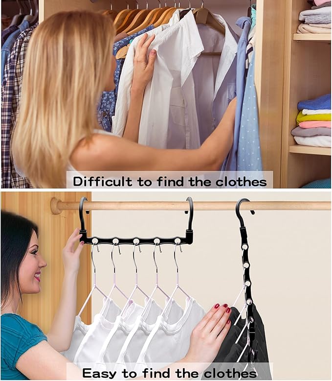 24 Pack Closet Organizers and Storage, Stronger Space Saving Hangers Clothes Hanger with 5 Holes Closet Storage for Heavy Clothes,College Dorm Room Essentials for Girls Guys, Magic Home Organization