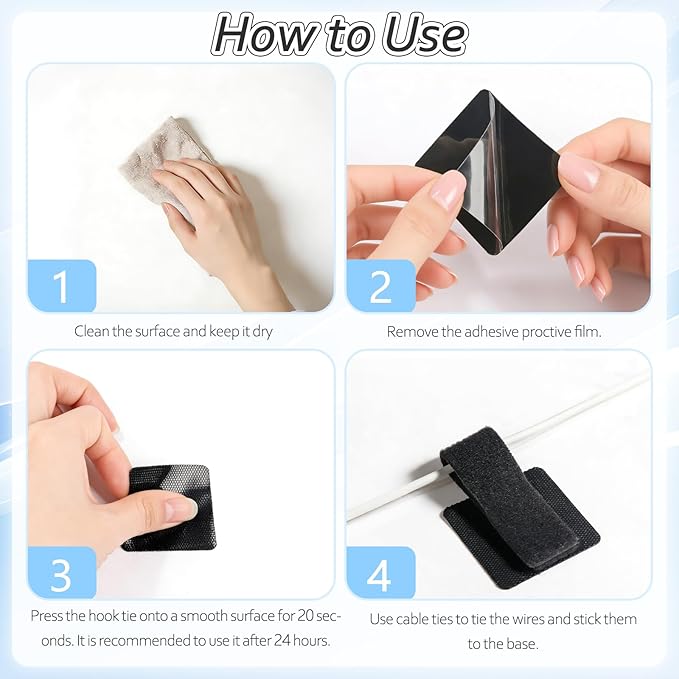 Cable Management Under Desk, Znben Detachable Cable Straps Heavy Duty Hook and Loop Cable Ties Reusable 20 Pack