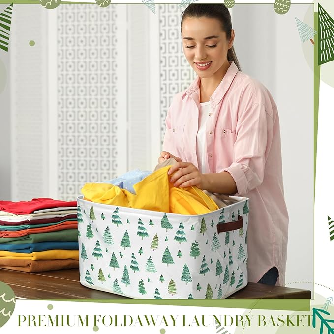 Boao 3 Pack Tree Storage Basket with Handles Collapsible Large Canvas Storage Bin Laundry Basket Foldable Box Bins Organizer for Bedroom Home Office Clothes Closets Toy Gift