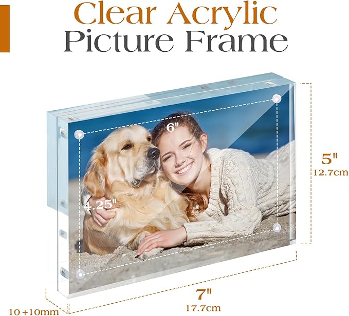 TWING Acrylic Picture Frame 5x7 Inch 2 Pack Magnetic Photo Frame Horizontal Magnet Double Sided Acrylic Frames Set with Microfiber Cloth, 10+10MM Thickness Clear Frame Desktop Display Gift Ideal