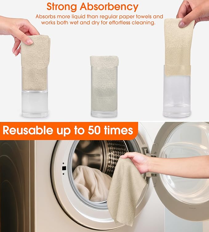 CHAUNCEY HOME Microfiber Cleaning Cloth Roll - 100 Pack Tear Away Microfiber Paper Towels, Reusable, Washable, Scratch-Free, Kitchen Towels for Car, Home, Kitchen, Glass, Dishes(Desert Gold)
