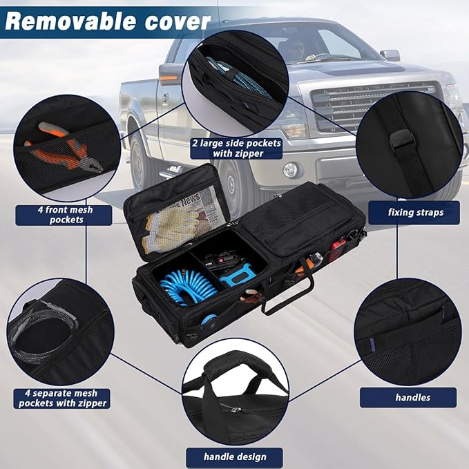 Under Seat Storage Bag Fit for SuperCrew Cab, Collapsible Truck UnderSeat Organizer with 3 Detachable Inner Dividers & Anti-slip Bottom Fit for Crew Cab(Full Size Trucks) (Large)