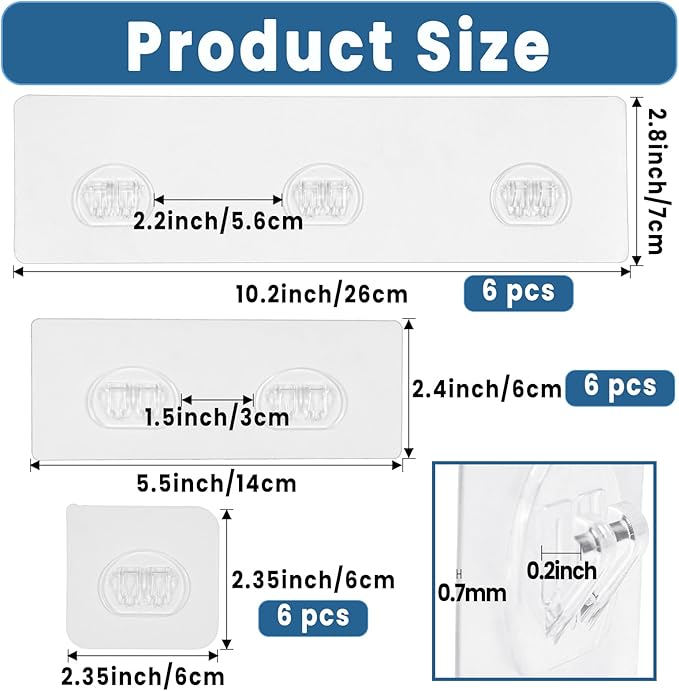 Jxztiecy 18 Pack Shower Caddy Adhesive Replacement, Shower Shelf Strong Adhesive Hooks, No Drilling, Transparent WaterProof Strips for Bathroom Shelves & Kitchen Racks