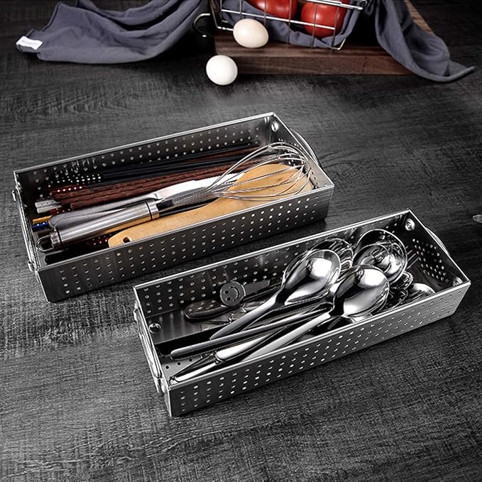 Mesh Cutlery Tray Drawer Organizer - 304 Stainless Steel Kitchen Utensil Drawer Organizer/Silverware Storage Kitchen Utensil Flatware Tray - 11.3x4.1x2.0 Inch