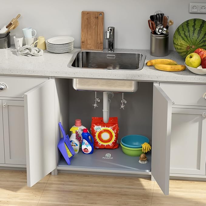 Under Sink Mat, 34" x 19" Silicone Kitchen Cabinet Tray, Waterproof & Flexible Under Sink Liner for Kitchen Bathroom and Laundry Room