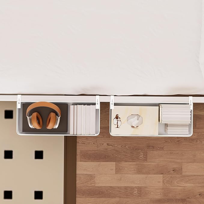 Bedside Caddy Shelf for Bunk Bed & Dorm, Adjustable Bunk Bed Caddy Holder for Top Bunk, Rails, Cribs, Bedside Shelf Organizer for Phone/Books/Drinks (White, L(L11in*W4.9in*H3.93in))
