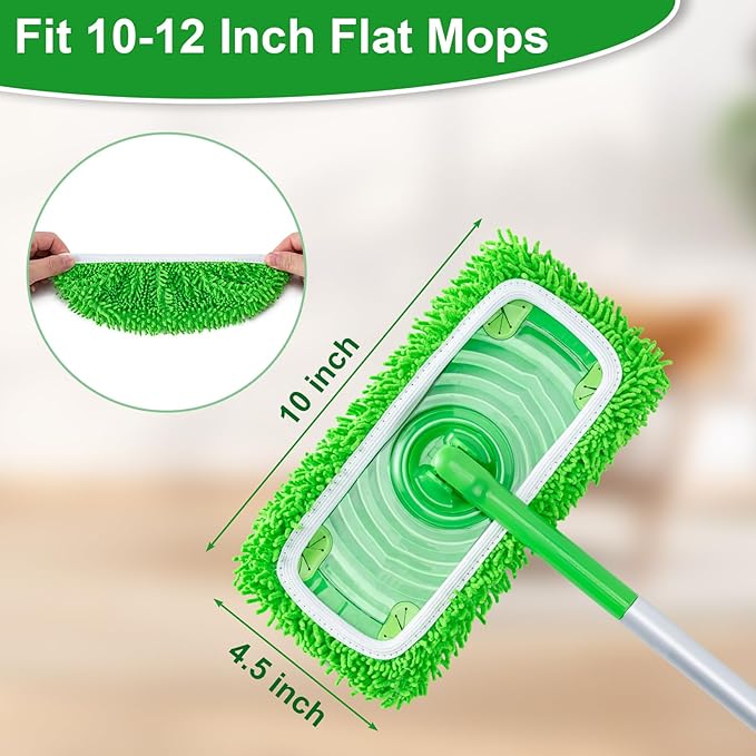 6Pcs Reusable Microfiber Mop Pads Compatible with Swiffer Sweeper Mop, Replacement Dry & Wet Mopping Cloths for Hardwood/Stone Floor Cleaning-Green