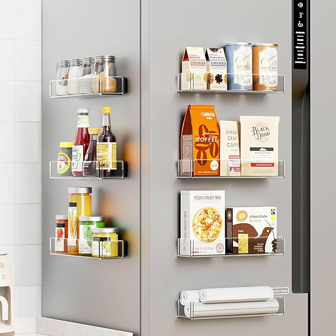 2 Pack Acrylic Spice Racks for Refrigerator and Oven, Magnetic Fridge Organizers and Storage, Clear