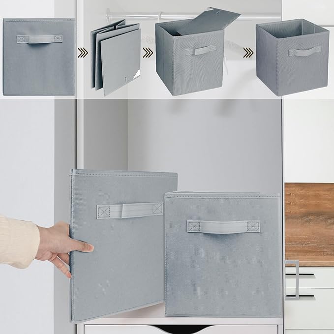 2 Pcs Storage Cubes, 10.5 Inch Collapsible Storage Bins, Fabric Foldable Bins for Organization, Durable Storage Bins for Closet, Shelves, Offices (Grey)
