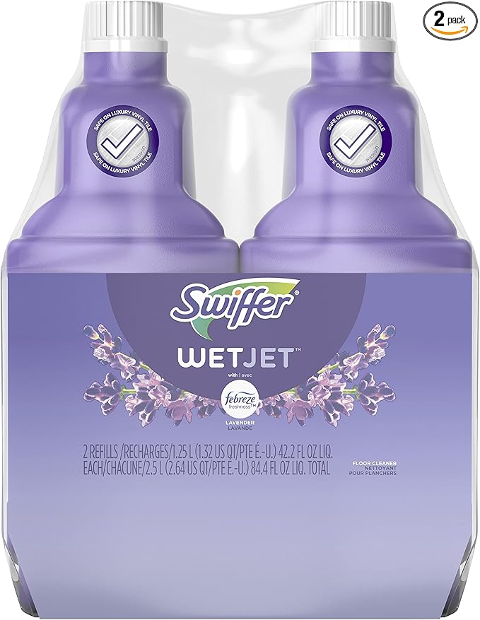 Swiffer WetJet Multi-Purpose Floor Cleaner Solution with Febreze Refill, Hardwood Floor Cleaner, Lavender Scent, 1.25 Liter -42.2 Fl Oz (Pack of 2)
