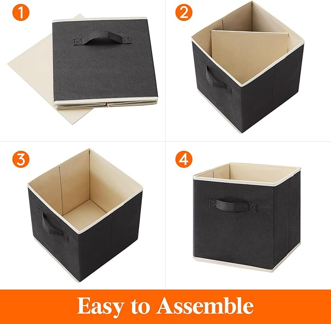 Lifewit Storage Cubes, Foldable Decorative Fabric Storage Baskets for Organizing Home Organizers with Handles for Shelves, Closet, 13 Inch Bins, 36L Black, 12 Packs