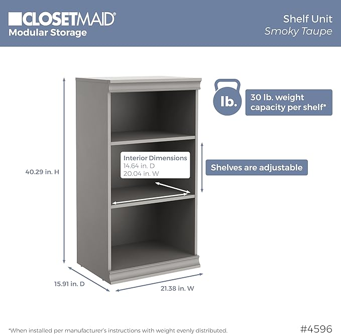 ClosetMaid Modular Storage 21.38-inch W 3-Shelf 4-Drawer Tower Wood Closet System, Smoky Taupe