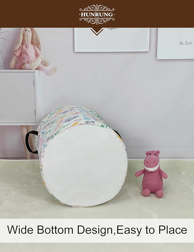 HUNRUNG Laundry Hamper,Large Canvas Fabric Lightweight Storage Basket Toy Organizer Dirty Clothes Collapsible Waterproof for College Dorms（Round-Musical instrument）