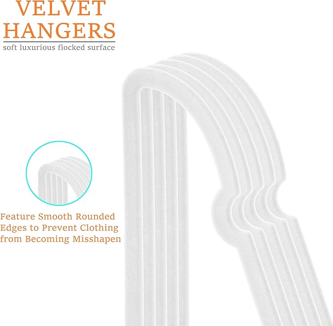 Velvet Hangers 20 Pack, 16" Non Slip Adult Hangers, Slim Clothes Hanger with 360 Degree Swivel Hook - Durable & Cute for Coats, Shirts, Dress (White)