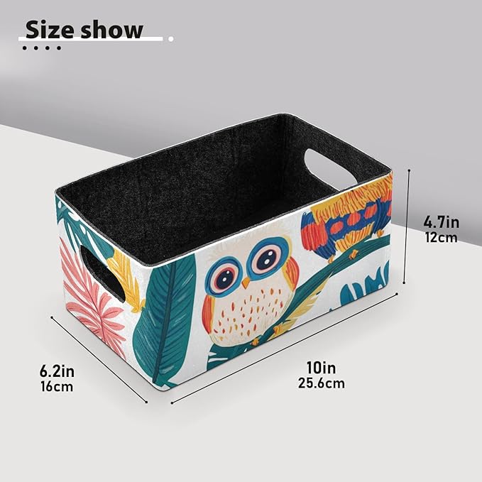 Triopcal Leaves Owls Closet Storage Bins 2 Pcs Felt Open Home Storage Containers Organizer with Handles Collapsible Shelf Basket for Home Office Craft Room Classroom Fabric