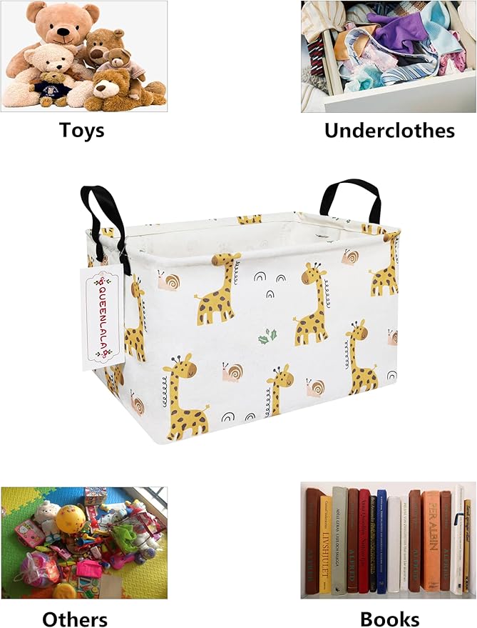 QUEENLALA Rectangular Laundry Hamper/Foldable Nursery Laundry Basket for Organizing/Storage Bin Baskets/Children Toy Office Bedroom/Toy Bin Closet Shelf Baskets (Rec-Giraffe)