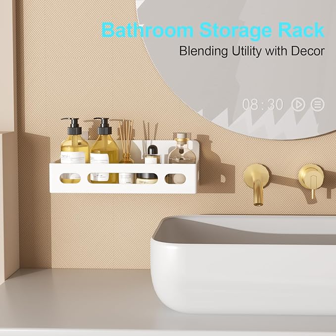 Shower Caddy Adhesive, No Drill Bathroom shower Organizers, with Removable Hooks, Rust Proof Shower Shelves, Self Adhesive Black Bathroom Shelves Basket Home Farmhouse Wall Inside Organization