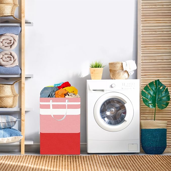 2-Pack Foldable Laundry Basket,Large Laundry Baskets with Handles,Waterproof Laundry Hamper,Collapsible Laundry Hampers for Clothes Organizer 80L (Red)