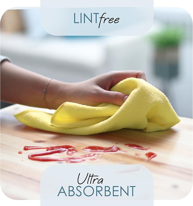 Hearth & Harbor Microfiber Cleaning Cloth Towels for Cars, 24 Pack Yellow Washcloths, Reusable Lint-Free Rags, 12x12 Inches