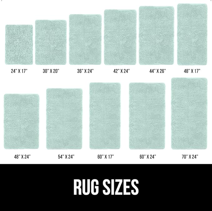 GORILLA GRIP Bath Rug Mat 48x24, Soft Absorbent Chenille, Quick Dry Microfiber Mats, Rubber Backing Washable Shower Floor Rugs, Bathmat Runner, US Designed Bathroom Home Decor Accessories Seablue