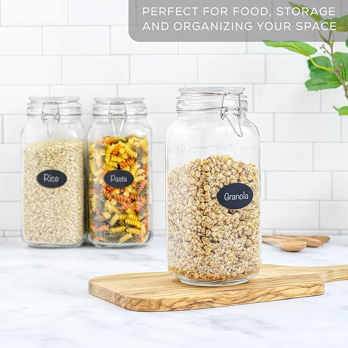 Airtight Glass Jars with Lids Set of 3. 78oz Glass Jar with Lid and 6 Silicone Seals! Large Glass Food Storage Containers. Square Mason Jar for Candy, Flour, Pasta Containers for Pantry