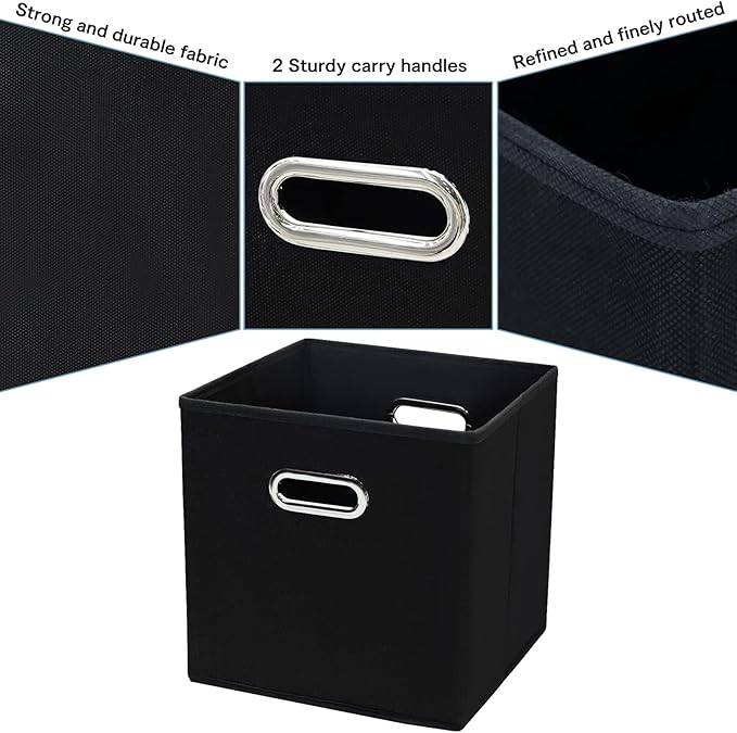 Fabric Cubby Storage Bins,13x13x13 Inches ,Cube Organizer Bin Foldable Storage Boxes with Dual Handles Fabric Organizer Box and collapsible Storage basket,Set of 8,Black