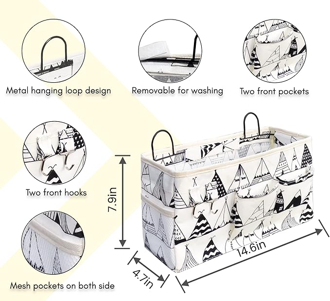 Kanrichu 2pcs Large Wall Hanging Organizer Bag, Linen Fabric Door Hanging Storage Baskets with Pockets, Waterproof Bin for Kitchen, Bedroom, Office, RV Camper (White)