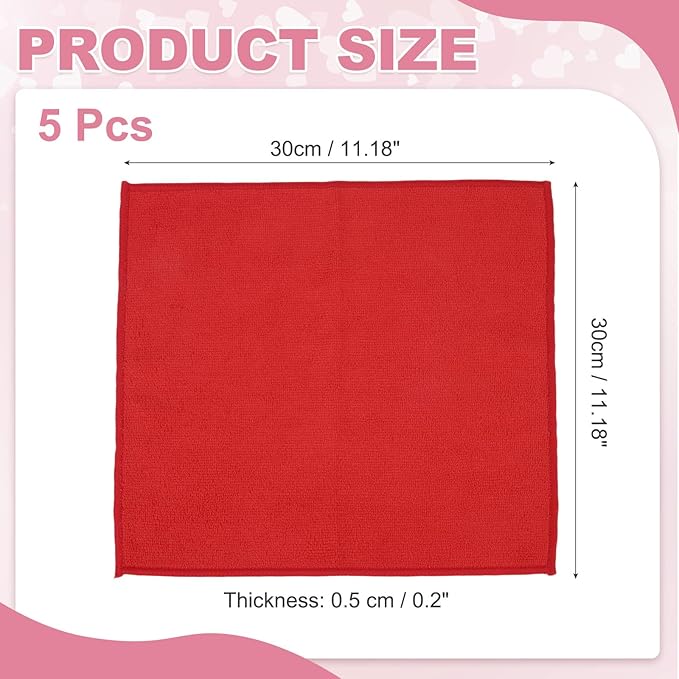 uxcell 5 Pcs Microfiber Cleaning Cloth, Kitchen Towels Reusable Microfiber Towels Highly Absorbent for Household Cleaning Supplies, Kitchen, Bathroom, Red(Square), 11.8" X11.8