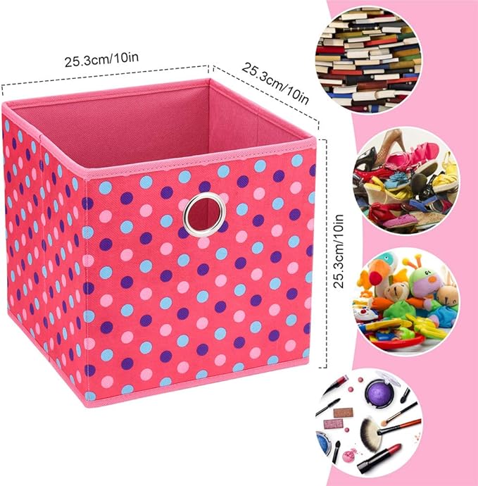 Pink 10x10x10 In Foldable Fabric Cubicle Cubes Storage Bins Decorative Collapsible Children Storage Cube Baskets Cloth Storage Cube Boxes Cube Inserts Drawer for Kids Cube Organizer Shelves QY-SC15-3