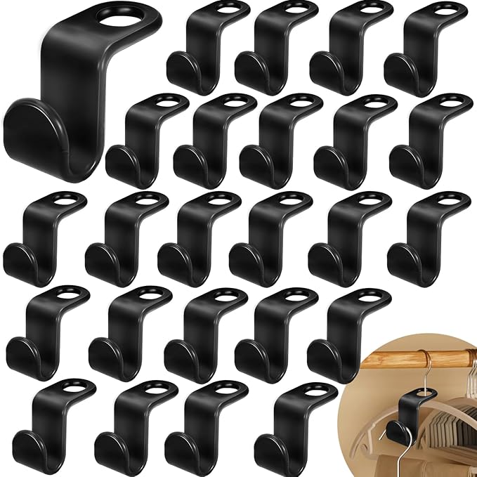 200 PCS Plastic Clothes Hanger Connector Hooks, Space Saving Hanger Extender Clips, Heavy Duty Closet Organizer (Black)