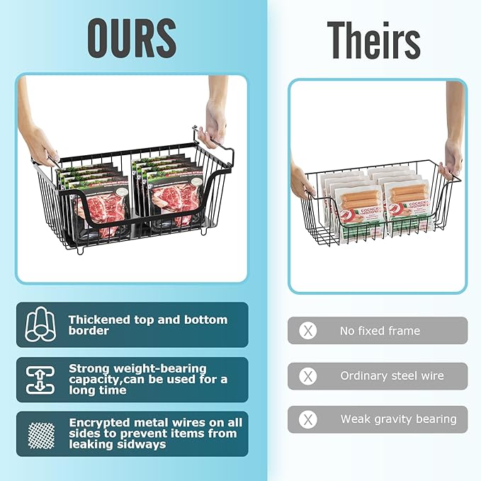 6 Pcs Stackable Wire Baskets for Pantry Organizers and Storage,Vegetable Fruit Basket for Countertop,Kitchen Storage Metal Baskets,Produce Potato Onion Storage Bin,Black