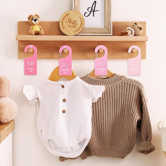 Whaline Acrylic Baby Closet Dividers Pink Hanging Infant Clothes Hanger Separators Thicken Baby Wardrobe Organizers for Home Nursery Supplies, 6.7 x 3 Inch, 8Pcs