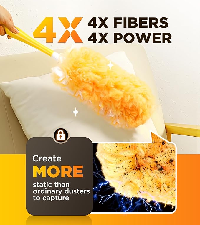 Heavy Duty Duster Refills for Swiffer Duster, 12 Count Duster Refills with 1 Handle, Multisurface 360° Dusters with 4X Microfibers, Unscented Disposable Dusters for Cleaning