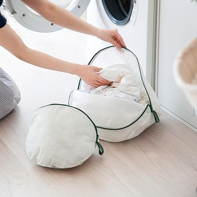 SHIMOYAMA Round Reversible Laundry Net, 2-Size Mesh Laundry Bag Set, Fine Mesh Wash Bags for Delicates, Lingerie, Bras, Socks, White