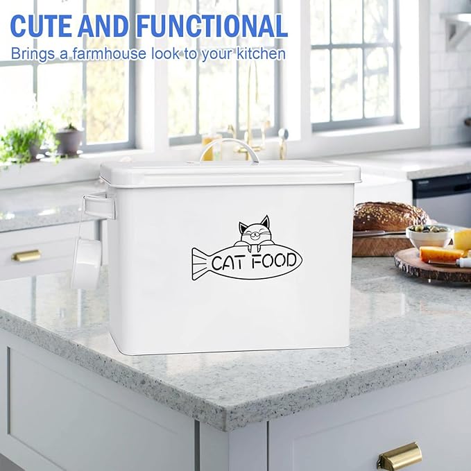 Large Dog and Cat Food Storage Container, Farmhouse Pet Food Storage Containers with Lid and Dry Food Scoop, Durable Airtight Cat Container 12-13 lbs Capacity, Great Gift for Pet Owners