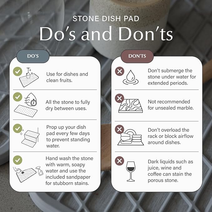 Dorai Home Dish Pad - Diatomaceous Earth Stone Drying Mat for Kitchen Counter - Quick Drying -Stone Dish Drying Mat for Kitchen - (24.6" x 16.5")