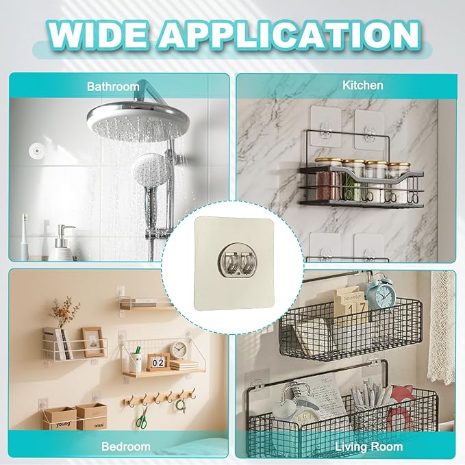 uxcell 16Pcs Shower Caddy Adhesive Replacement, 2.8x2.8 Round No Drilling Shower Caddy Hook Waterproof Adhesive Wall Hooks for Bathroom Soap Holder Kitchen Racks, Brushed 1 Hook
