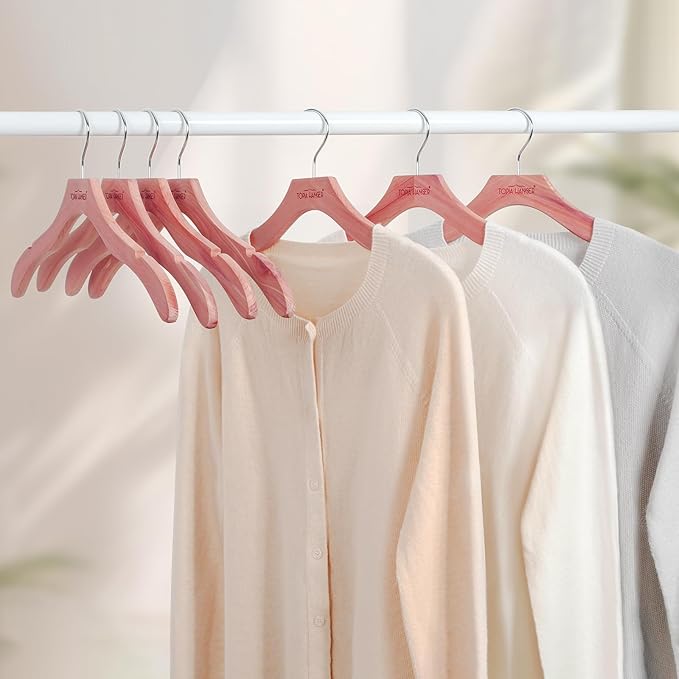 TOPIA HANGER Red Cedar Coat Hangers 12 Pack, Premium Wood Suit Sweater No Shoulder Bump Hangers, 360° Swivel Hook and Cut Notches Clothes Hangers for Sweater, Coat, Shirts, Jackets, Dress, CT84C