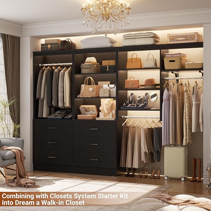Aheaplus 23.6" Closet Drawers System, Wood Closet Organizer System with 3 Drawers, Modular Small Walk-in Closets Storage Unit, Black (23.6" L x 13.8" W x 71" H)
