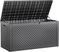 New 100 Gallon Outdoor Storage Box, Resin Deck Boxes Waterproof, Indoor Outdoor Bin for Package Delivery, Patio Cushions, Gardening Tools, Lockable, UV Resistant
