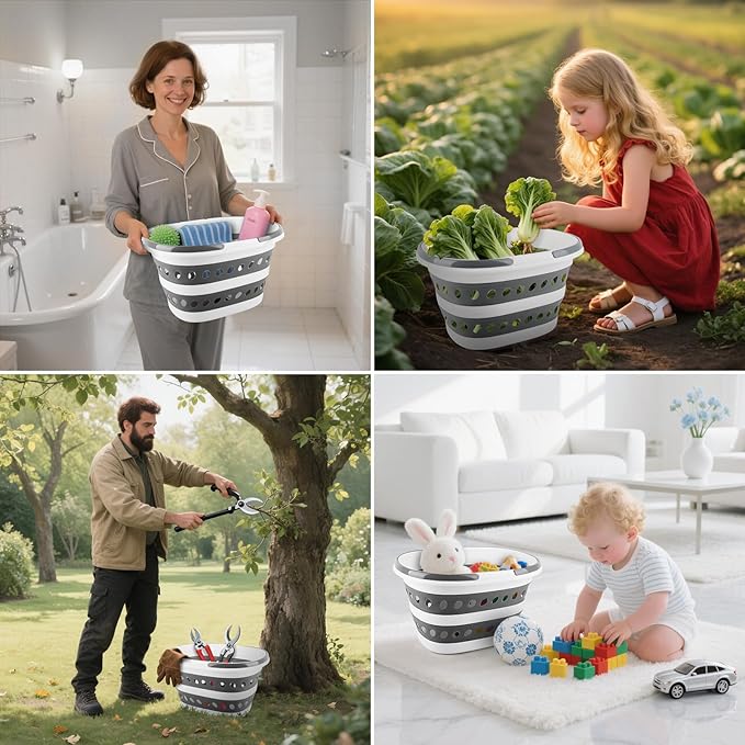 16L Collapsible Laundry Baskets with Handles, Small Laundry Hamper Plastic for Clothes Baby Kits, Pop-Up Clothes Hamper Plastic Bin Storage Basket Organizer for Dorm Room Essentials Camper Accessories