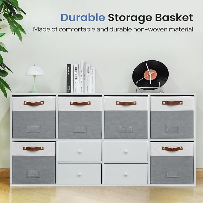 6-Pack Storage Cubes with Handles & Label Holders Basket, Closet Cube Home Organizer Bins(White/Dark Grey, 13 x 13 x 13 inch)