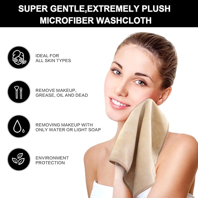 SINLAND Microfiber Facial Cloths Fast Drying Washcloth 12inch x 12inch Absorbent Face Wash Cloth Soft Makeup Remover Cloths