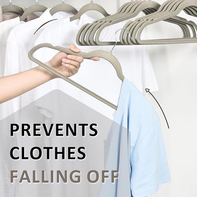 ELONG HOME Velvet Hangers - 50 Pack, Grey Slim Felt Hangers with 360 Swivel Hook, Non-Slip Heavy Duty for Coats & Pants