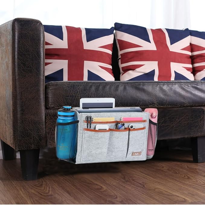 Zafit Bedside Caddy, Large Size Bedside Storage Organizer Bedside Organizer Caddy for Magazine Remotes Phone (13.4'' x 18.1'' Plus Size, Light Grey)